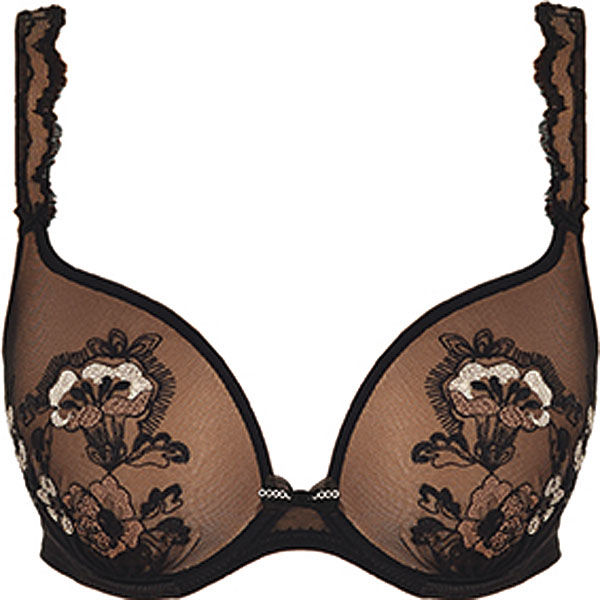 Embroidery And Lace Padded Plunge Bra